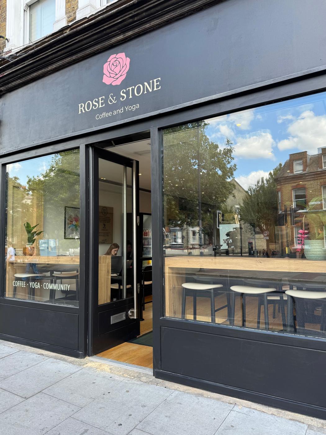 The Rose & Stone shopfront at 63 East Hill, Wandsworth, door open