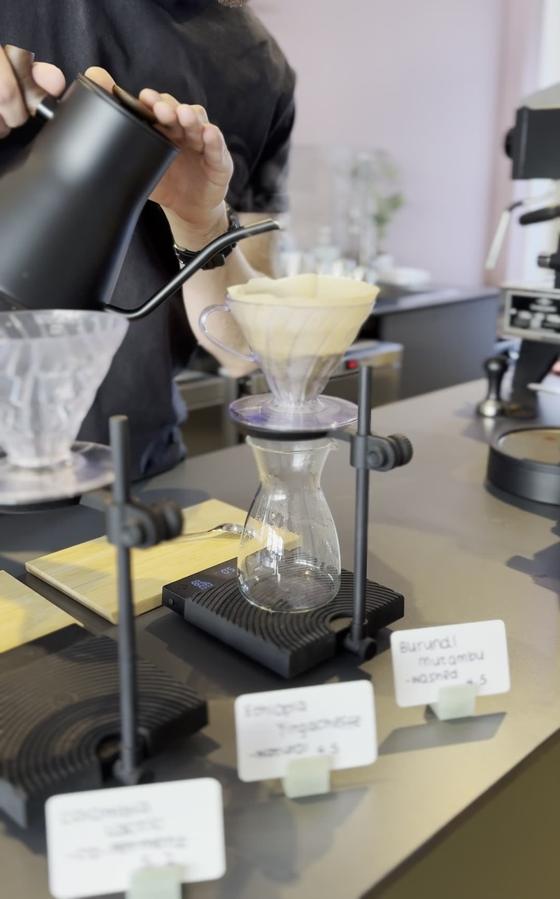 A V60 pour-over on the bar at Rose & Stone.