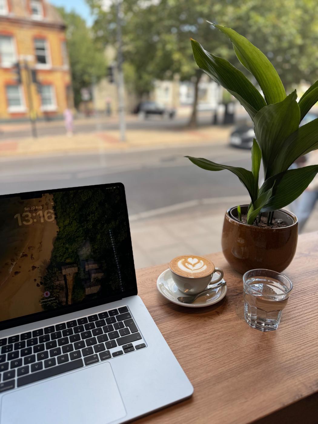 A latte at the window seat, looking out to Wandsworth.